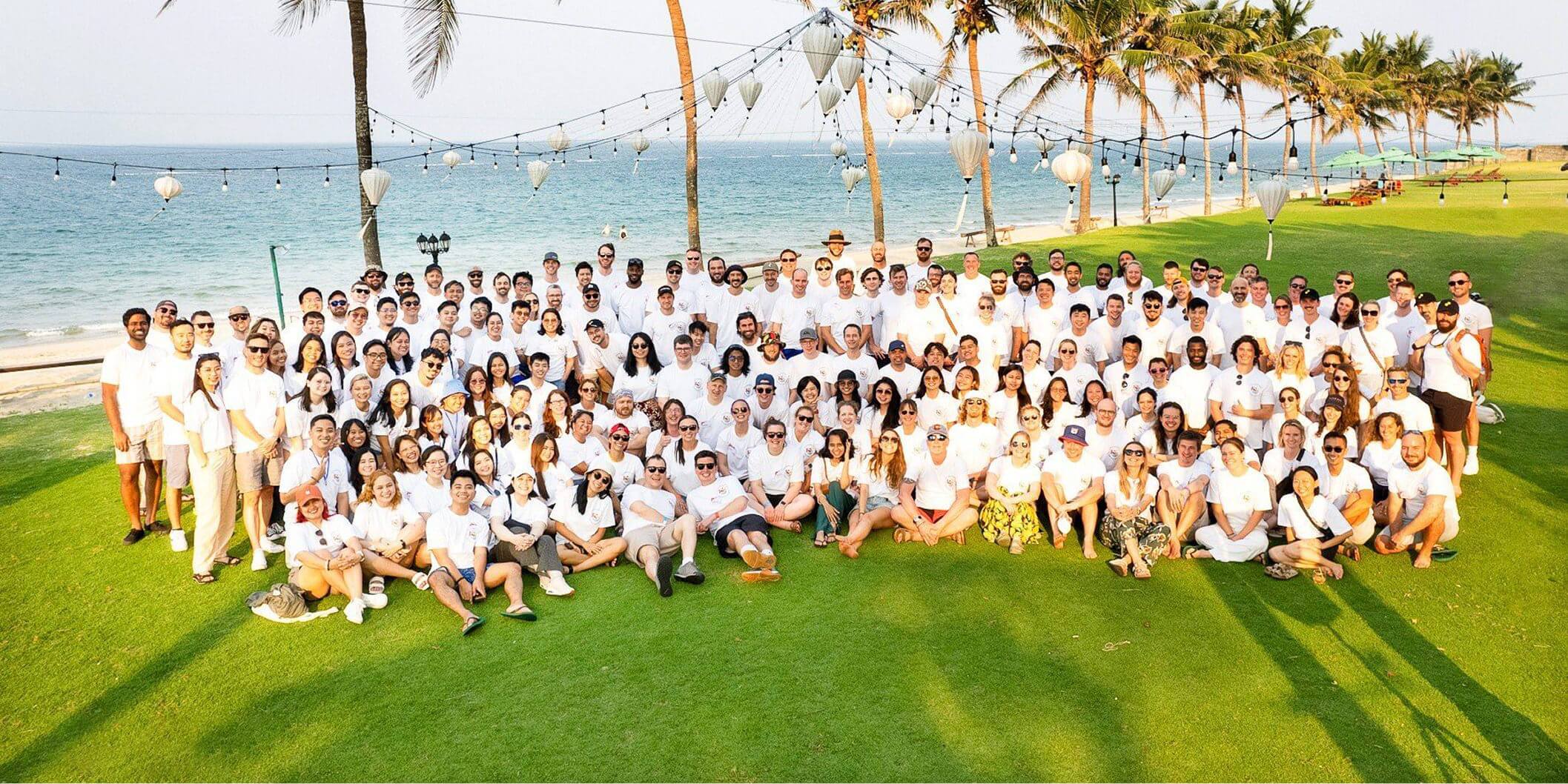 Propeller Aero team group photo while enjoying a company all-hands retreat on a Vietnam beach.