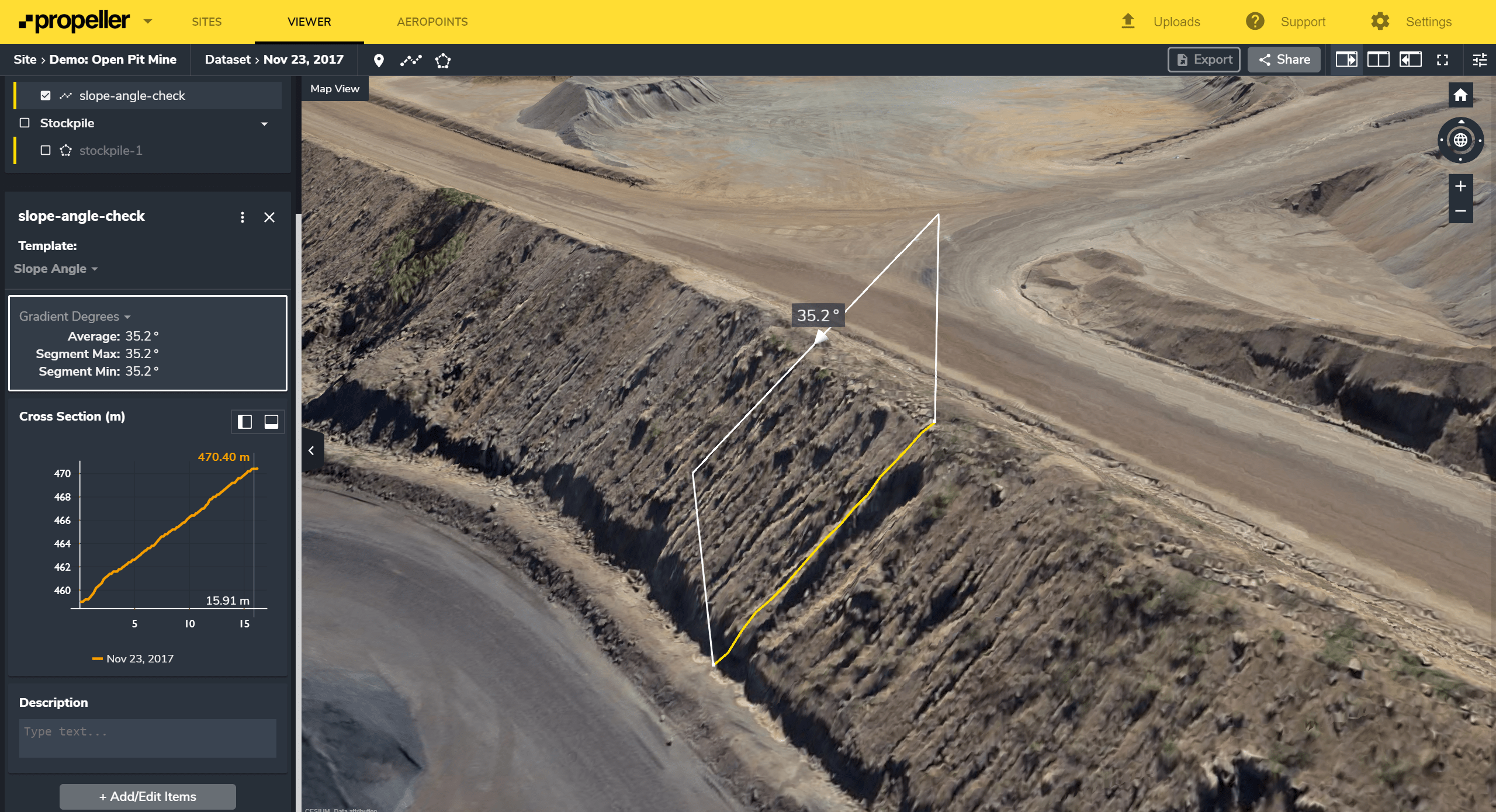 slope height check in a mine