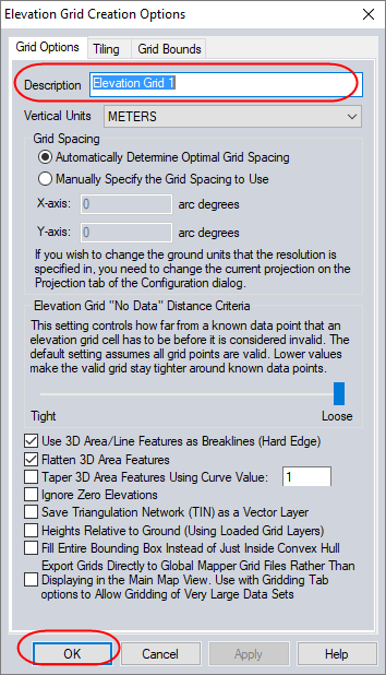 Elevation grid for DXF conversion