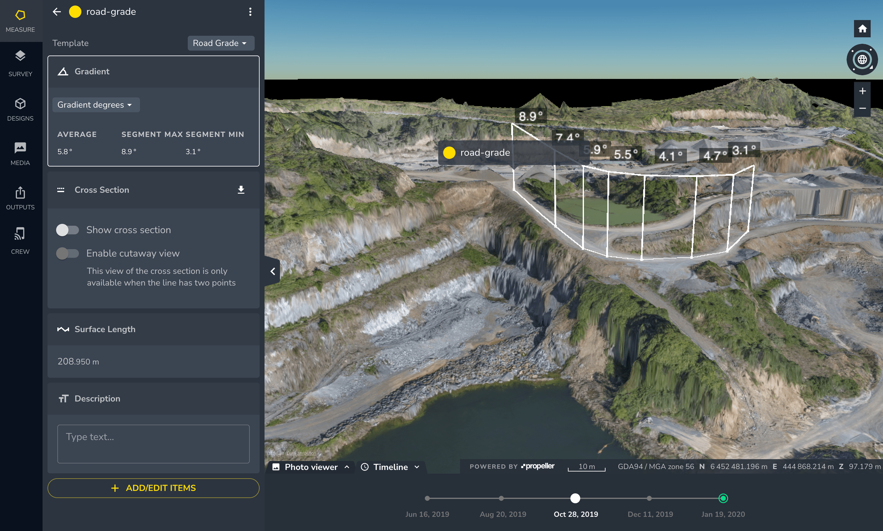 Road grade site check