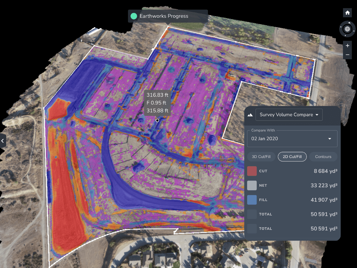 Survey volume compare, earthwork progress tracking