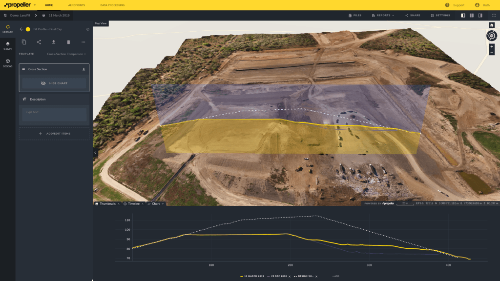 Landfill remaining airspace cross section