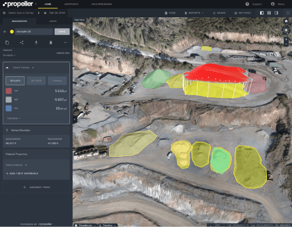 ROM pad volume tracking using drone data analytics software