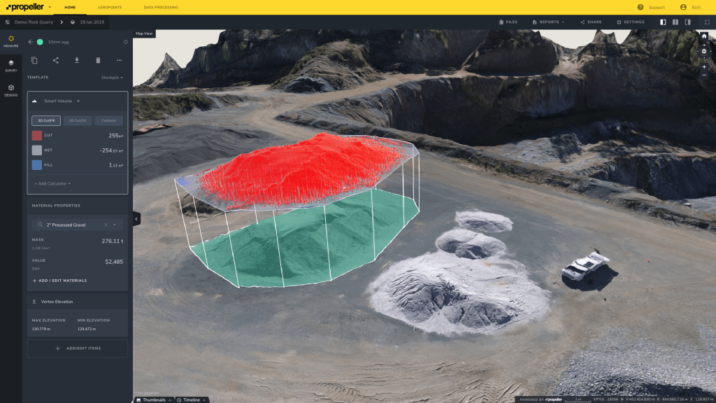 Stockpiles volume measurement using Propeller Earthwork software