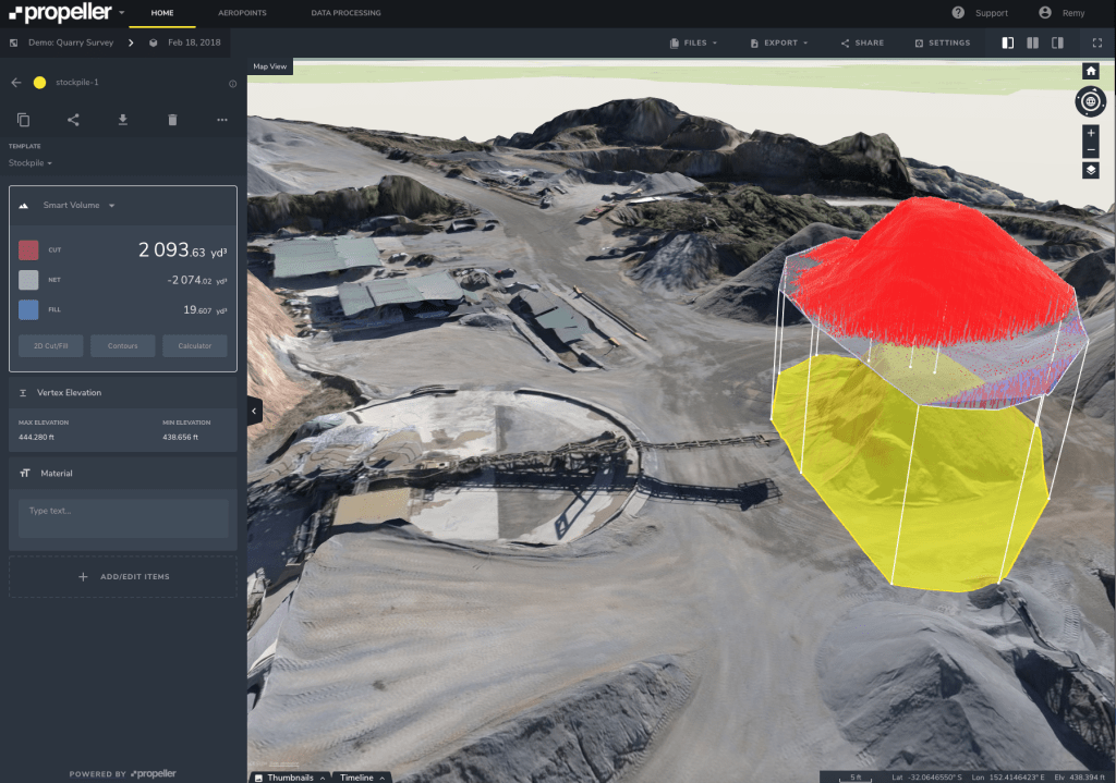 drone mine management platform showing aerial mine site mapping and analytics