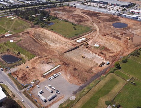 Aerial drone photo looking down at a construction site.