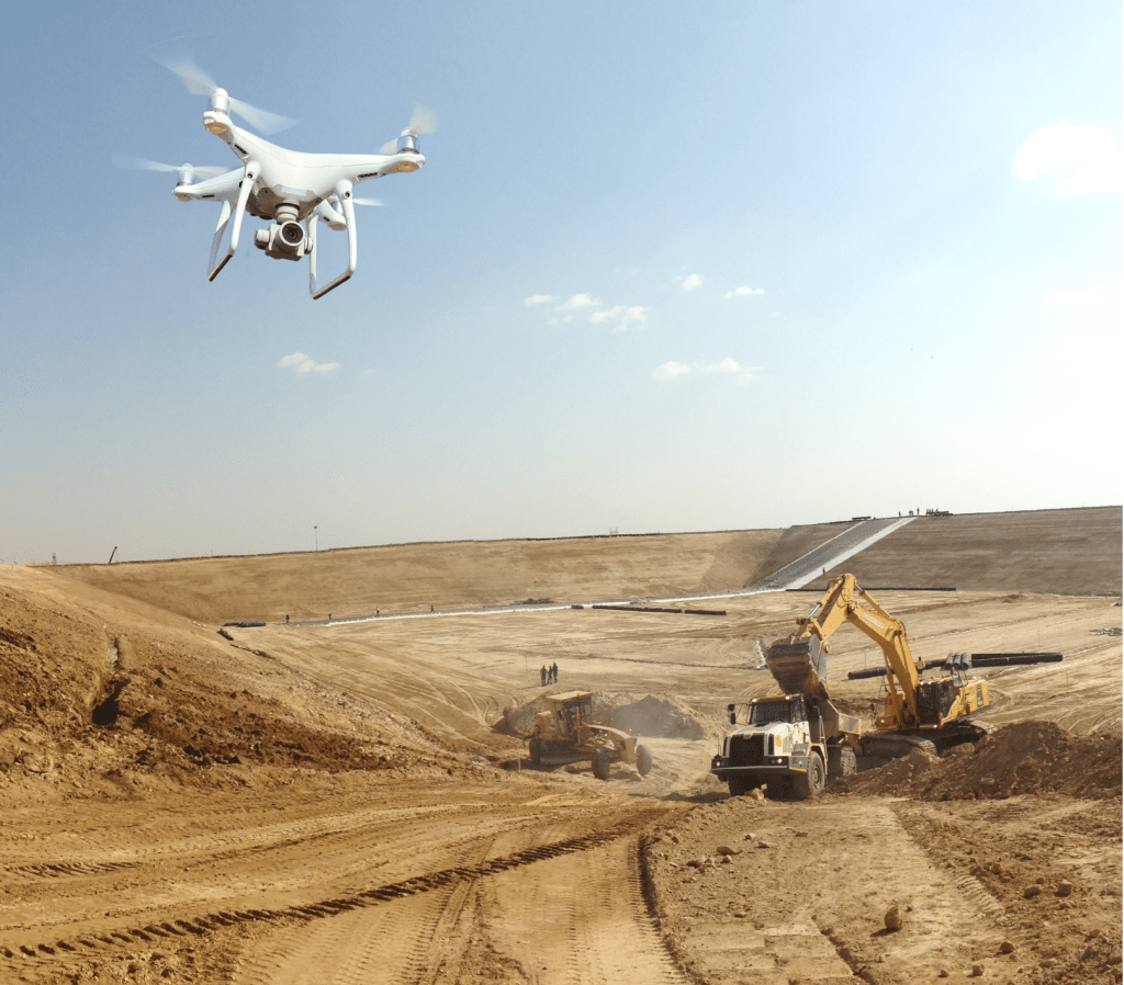 Drone flying over landfill