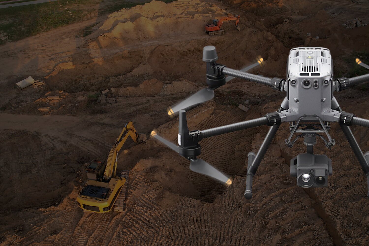 A drone flying over a construction site