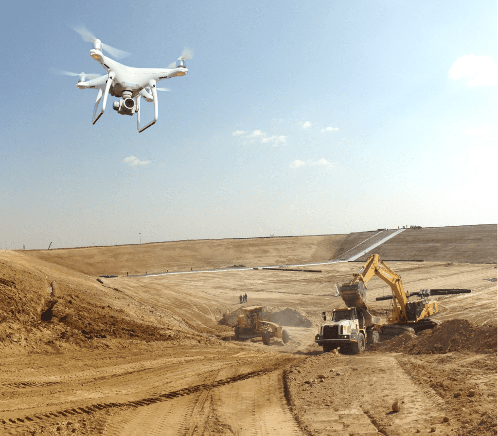 Drone flying over landfill