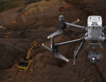 A drone flying over a construction site