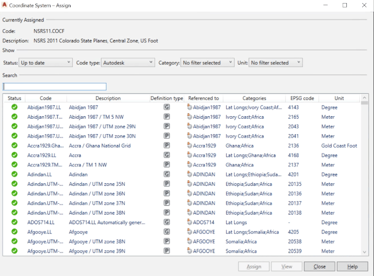 Civil 3D Coordinate System dialog box