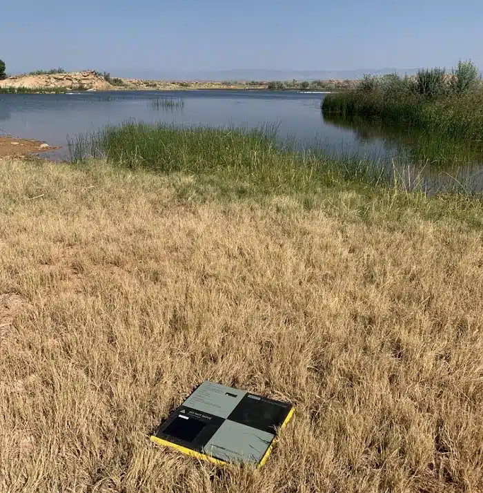 Propeller AeroPoints on the ground near a lake