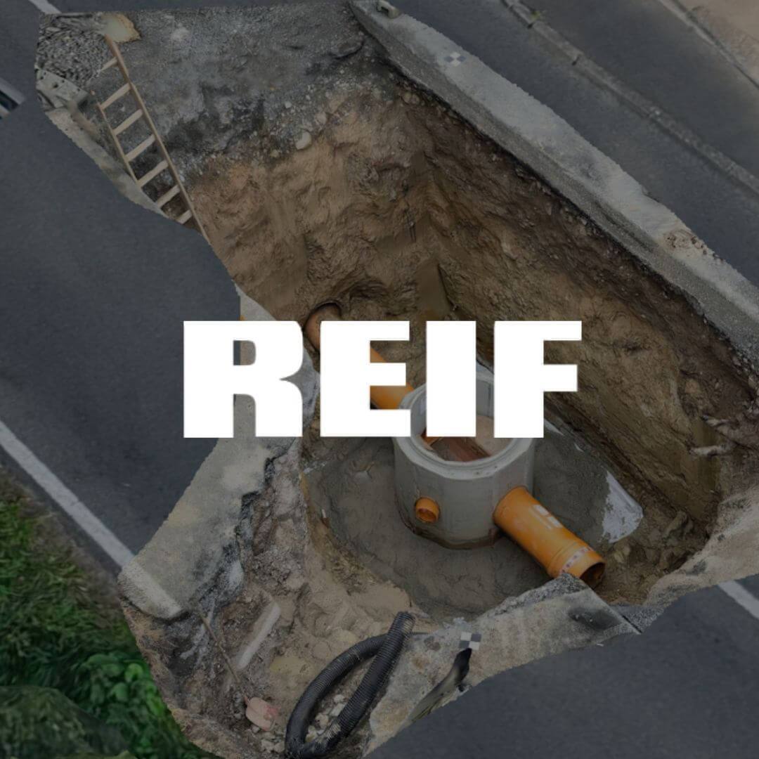 Reif logo across a construction site