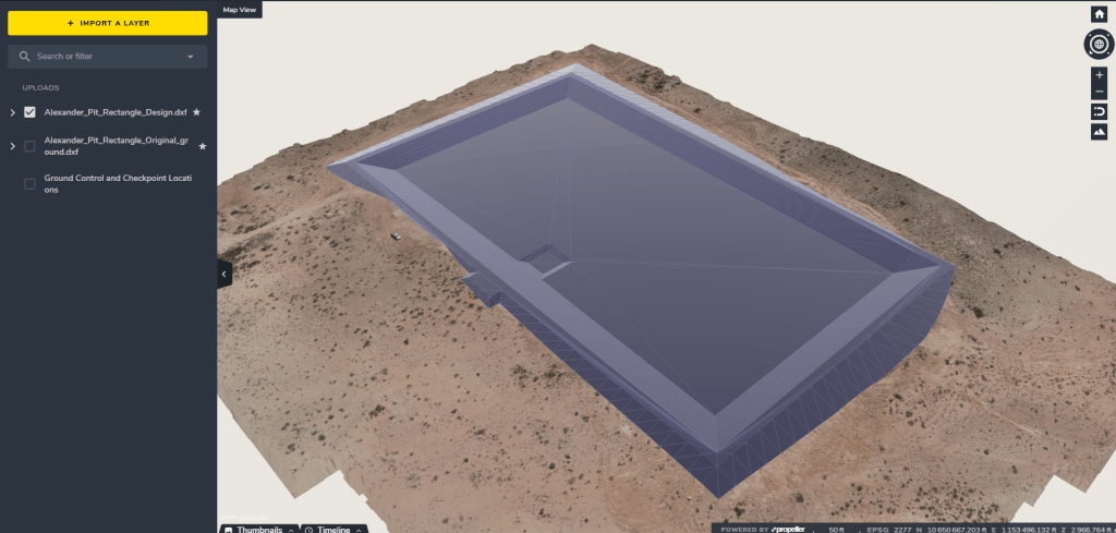 Frac pond design overlay Propeller Platform screenshot