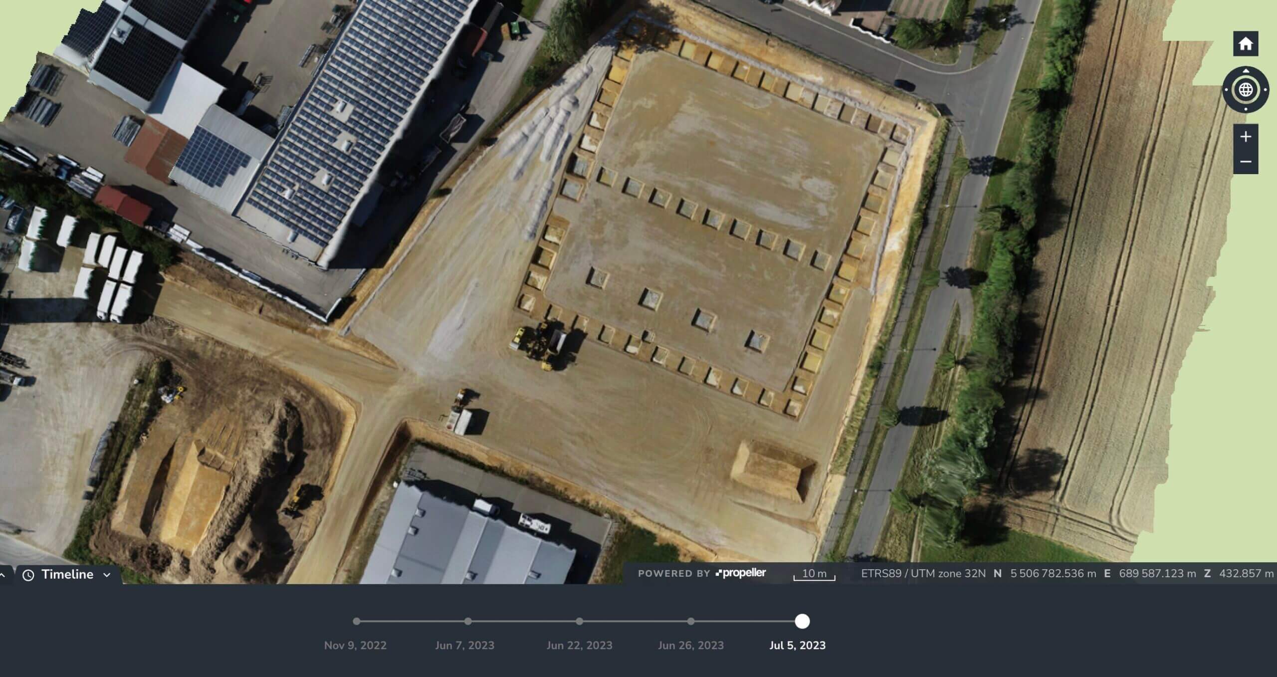 timeline image of a propeller worksite evolving over time