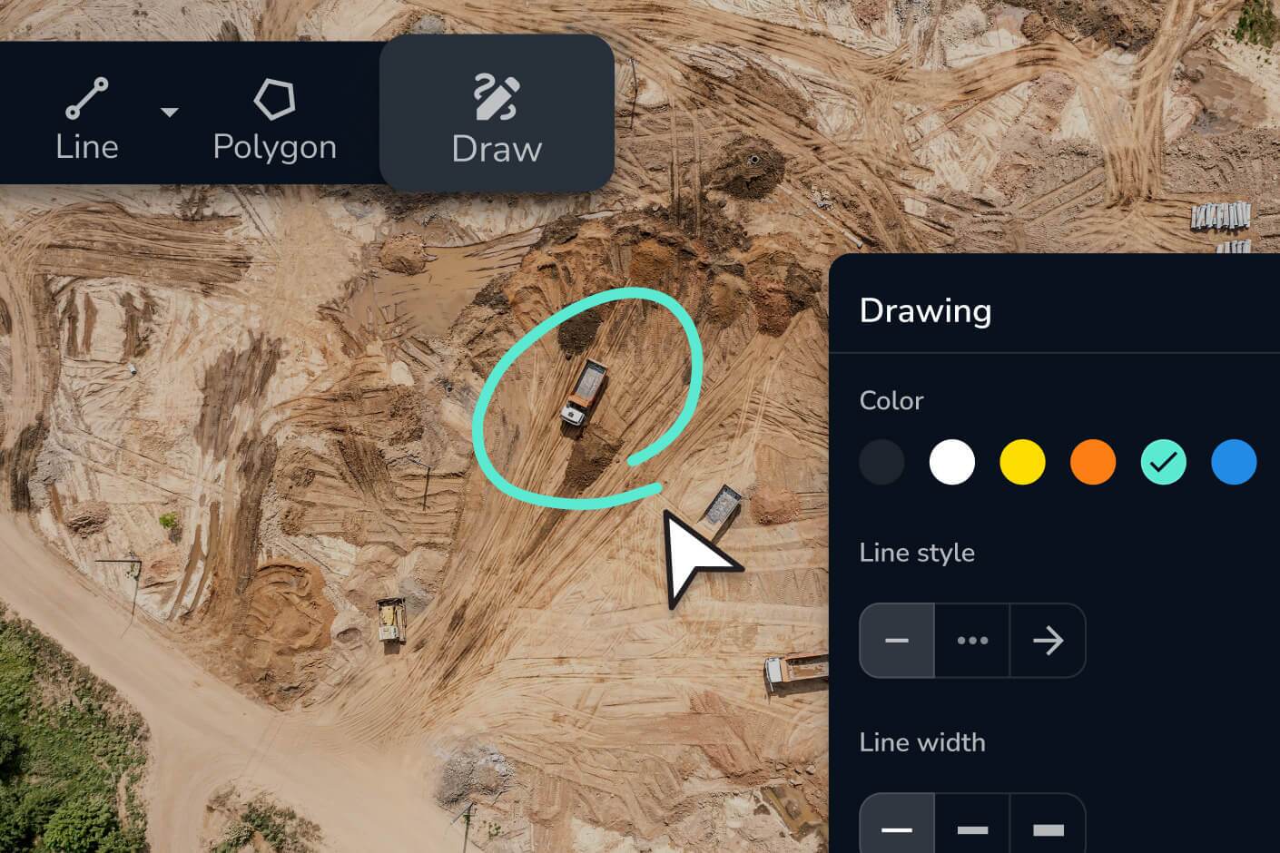 a Mark up showing where a truck is on a jobsite in Propeller