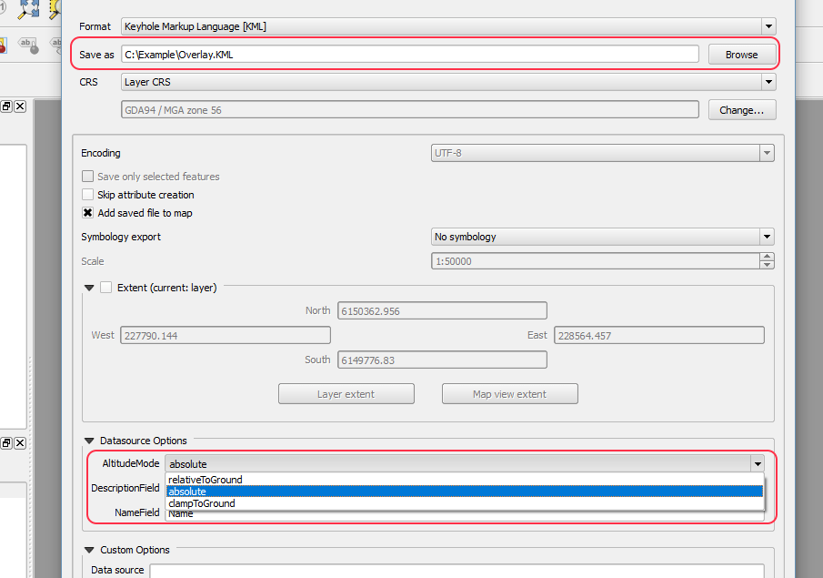 QGIS KML save as