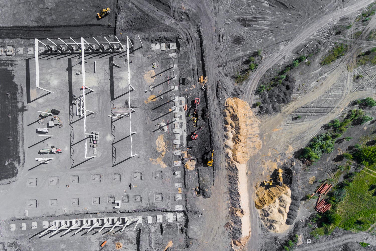 Aerial photo looking down on a construction site.