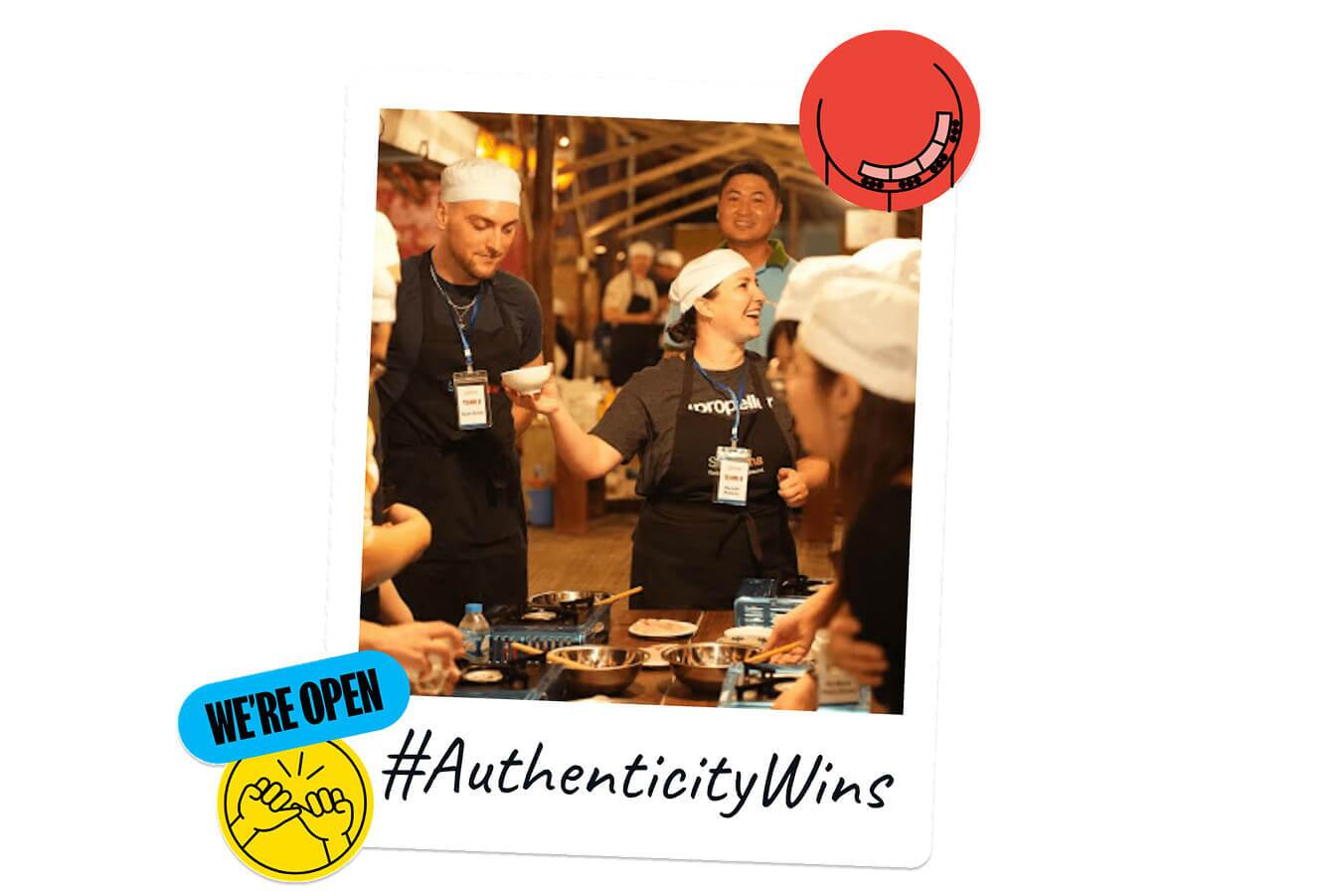 #authenticitywins fun polaroid with the Propeller Aero team sharing meals at a company sponsored interactive cooking event.