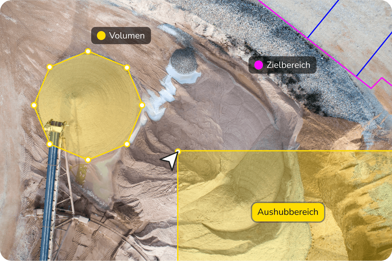 Volumes and mark up visualized on a worksite in Propeller