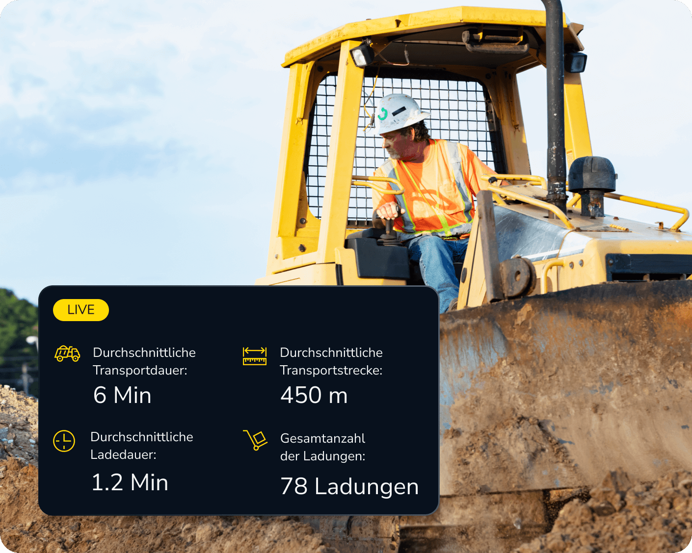Person in a bulldozer with corresponding machine telematic metrics