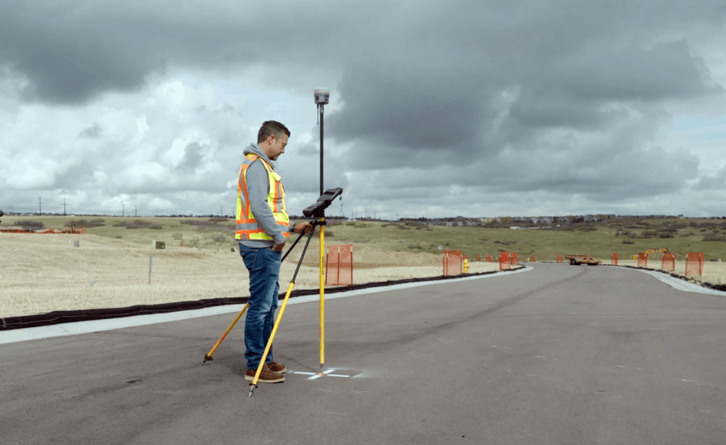 Steve Sheets from Manhard construction with a trimble base and rover
