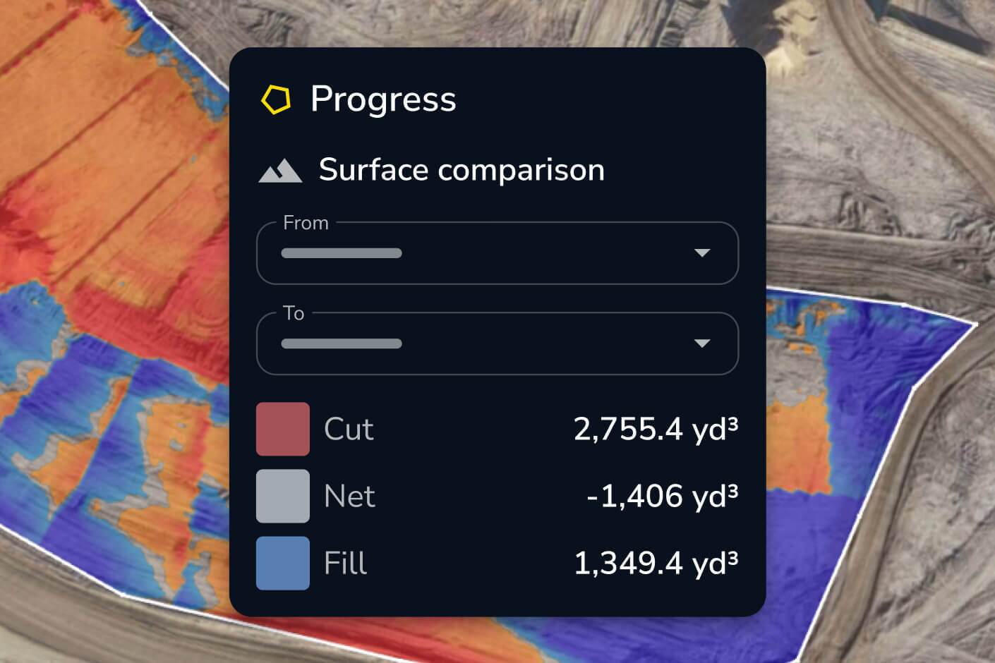 cut and fill surface comparison showing volume differences