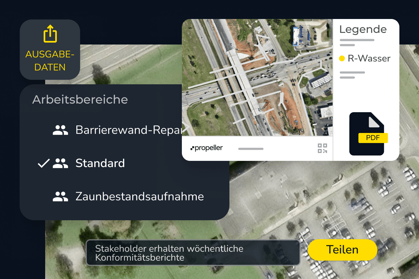 Mockup von teilbaren Arbeitsbereichen in Propeller