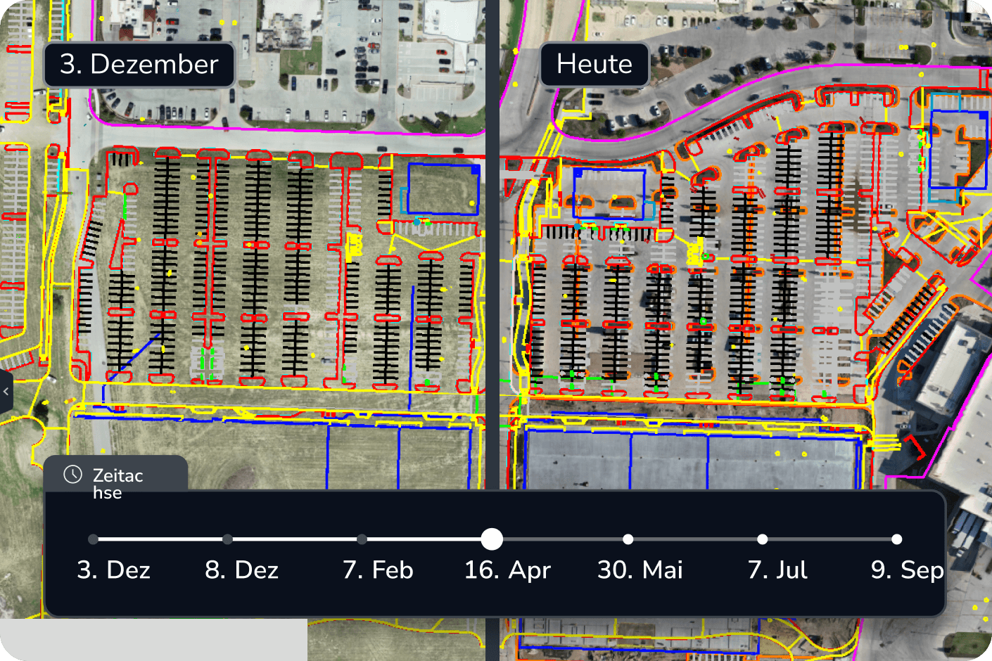Mockup der zeitlichen Entwicklung einer Baustelle in Propeller