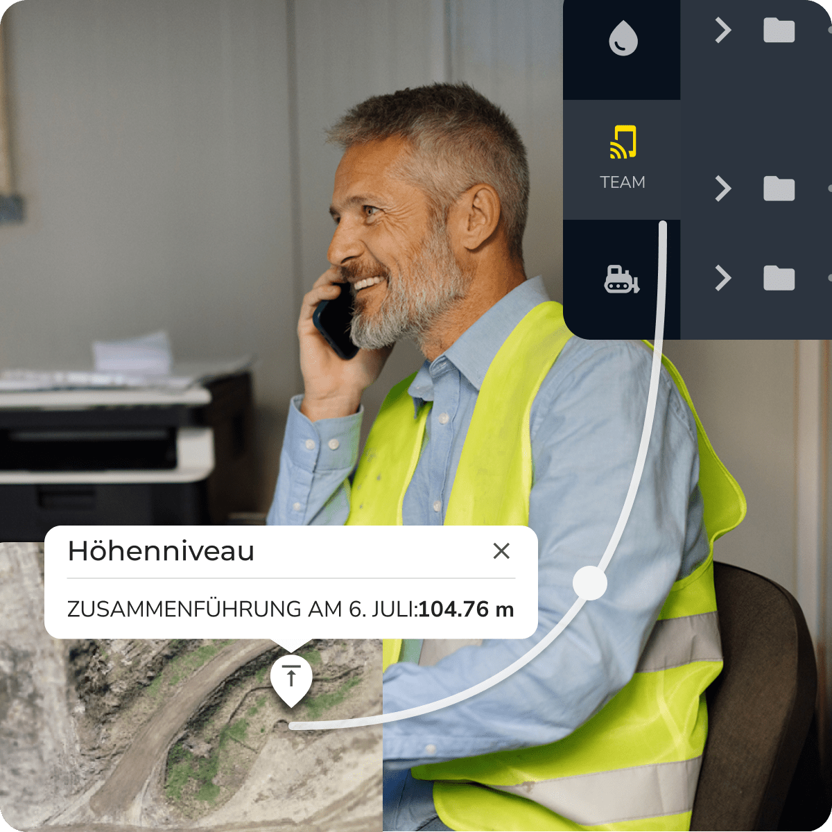 Bauleiter teilt über Propeller das aktuelle Höhenniveau mit seinem Team