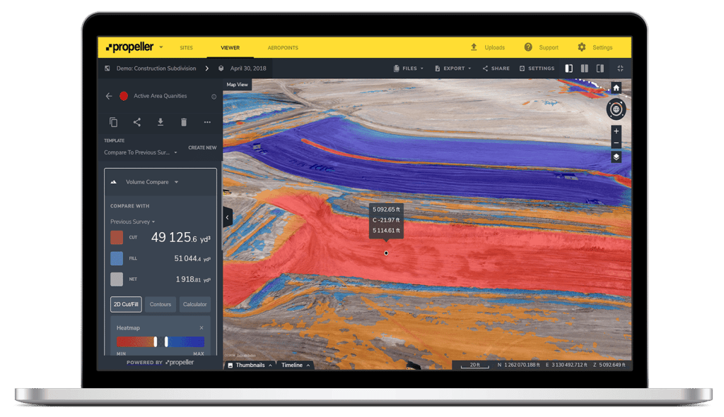 cut and fill drone map made using drone software