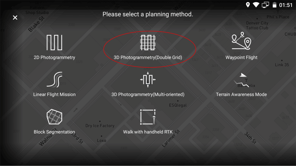 Flight planning method choice in GS Pro software