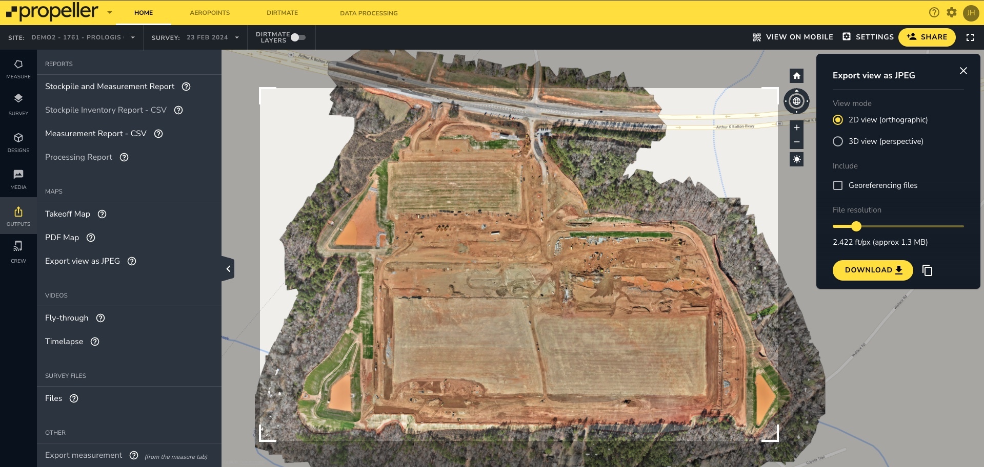 Export site map image in 2D or 3D in Propeller