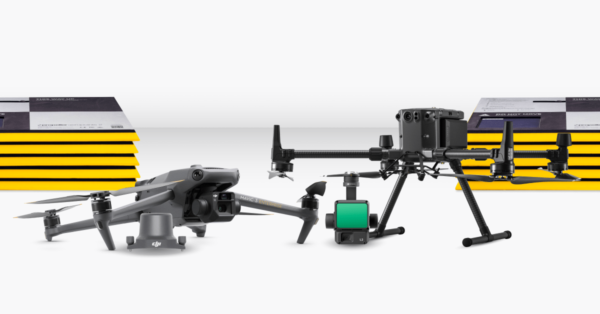 DJI M3E drone, AeroPoints, DJI M350 Drone, and Zenmuse L2 Sensor