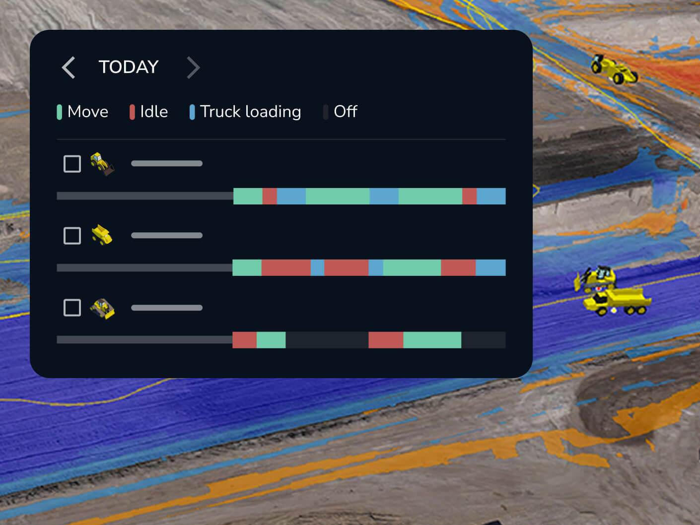 Dirtmate utilization timeline machine productivity trails