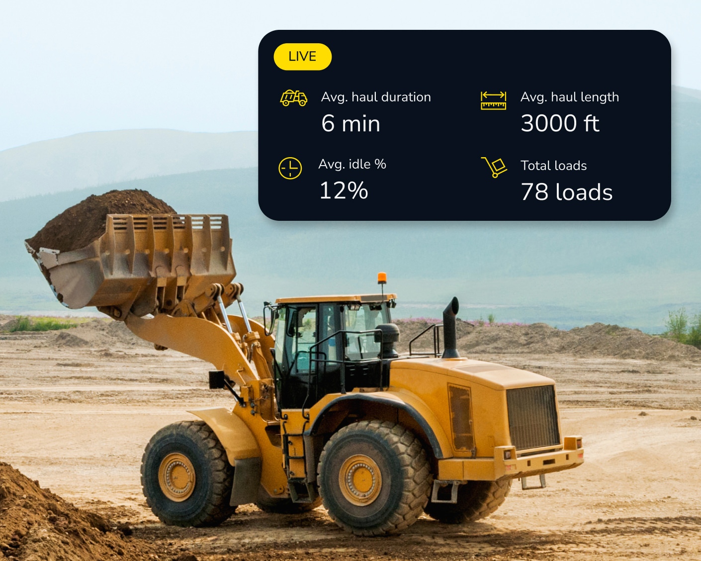 wheel loader carrying materials with dirtmate data points highlighted