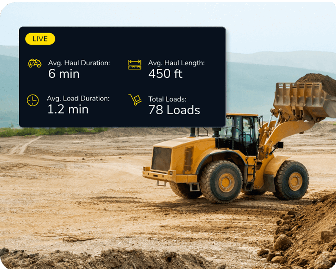 Haul metrics shown with a wheel loader