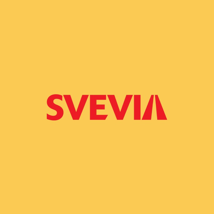 svevia logo in orange on a yellow background