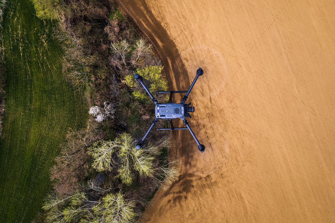 DJI Inspire 2 flying over a field