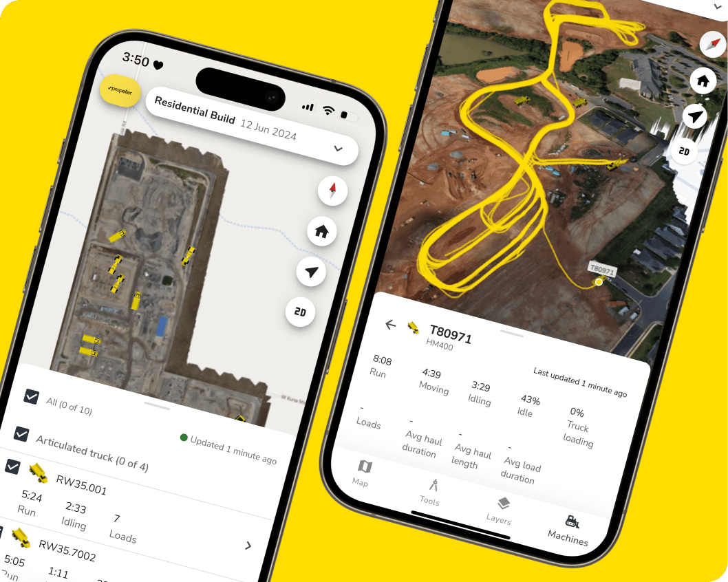 DirtMate and Propeller mobile shown on two mobile devices