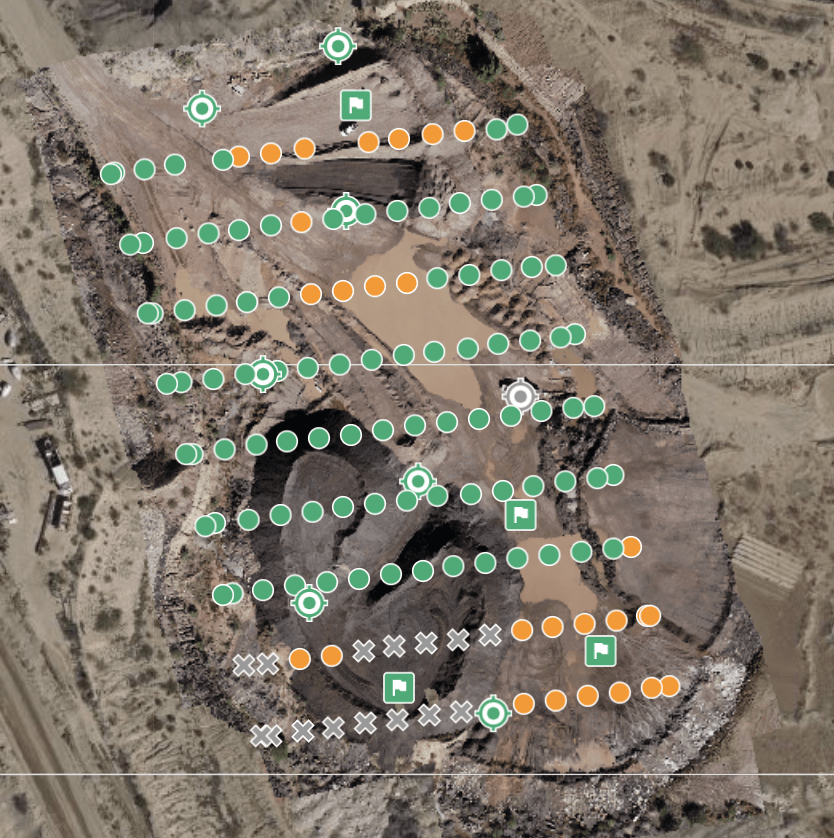 orthophoto of construction site showing drone placement when aerial photos were taken