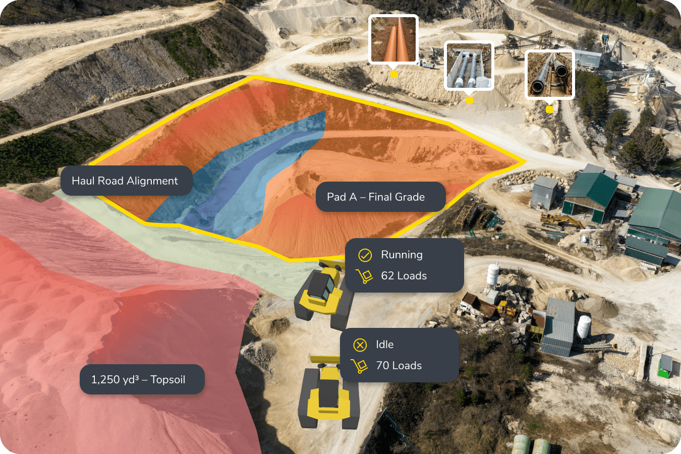 A photo of the Propeller map featuring machine telematics, designs, and drone maps