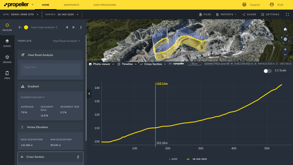 3D surveys - road grade measurement with drone photogrammetry software