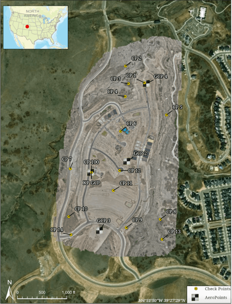 Site map of Site overview map of Fiore & Sons’ active civil construction project with GCPs and CPs labled.
