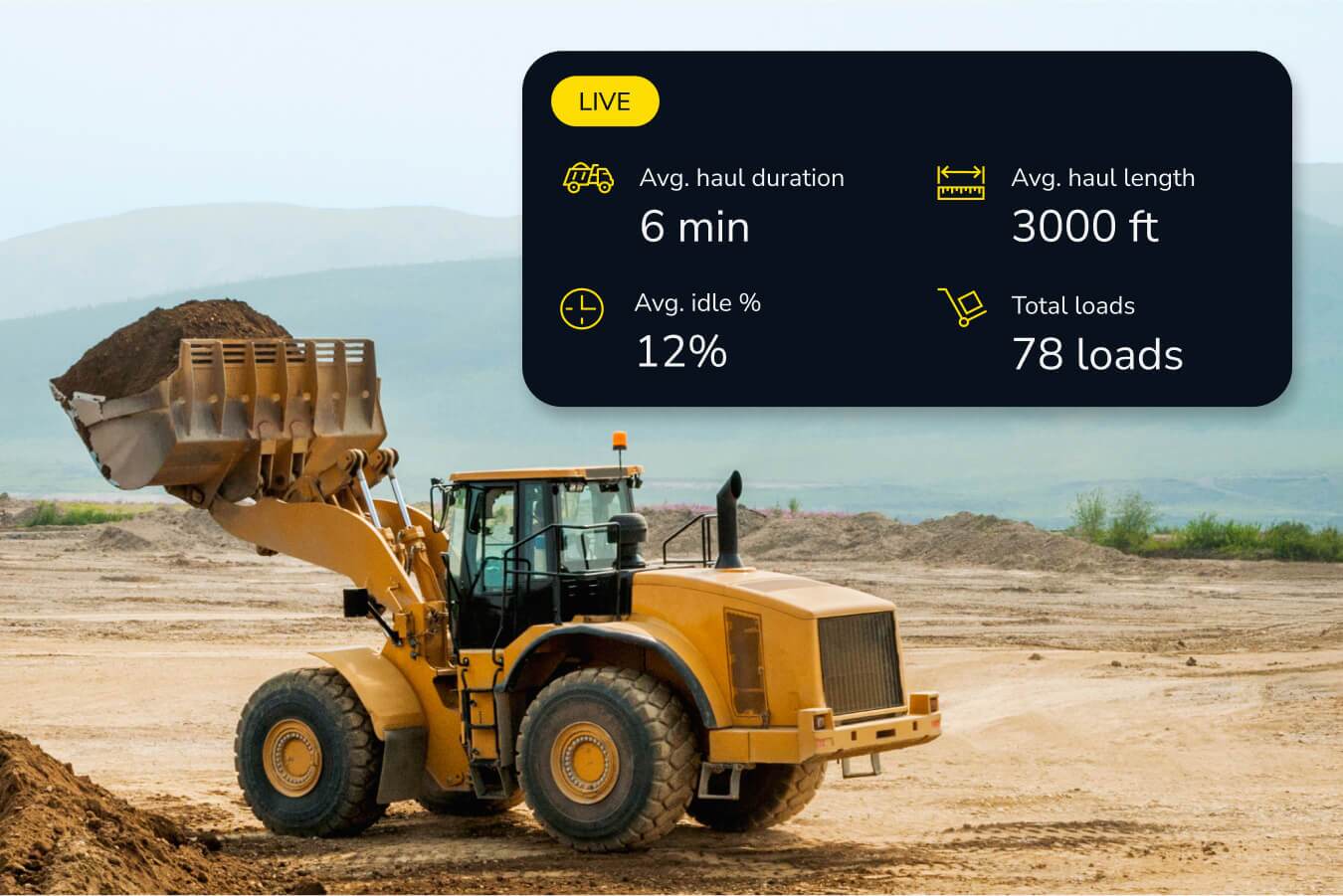 wheel loader carrying materials with dirtmate data points highlighted
