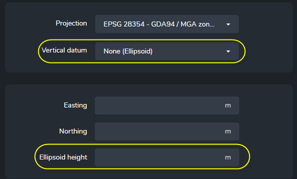 ellipsoid height selection for drone data