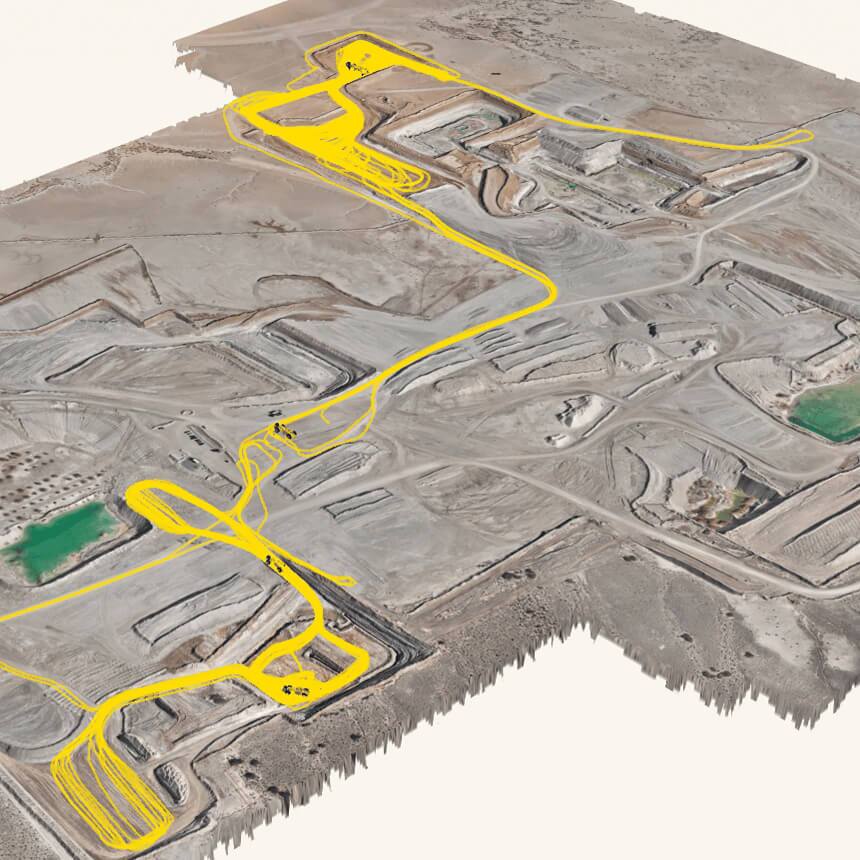 Machine trails from DirtMate visualized in Propeller