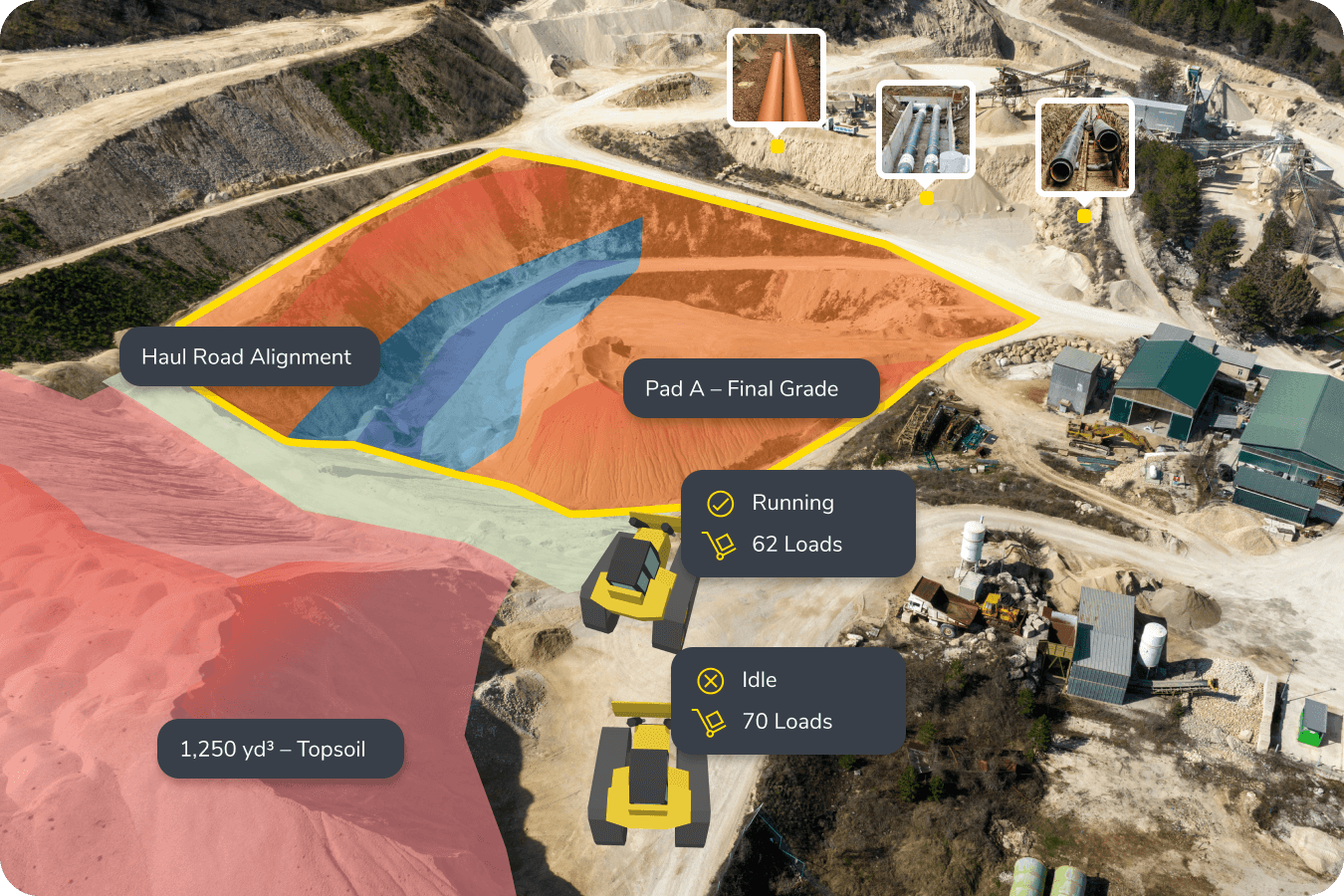 A photo of the Propeller map featuring machine telematics, designs, and drone maps